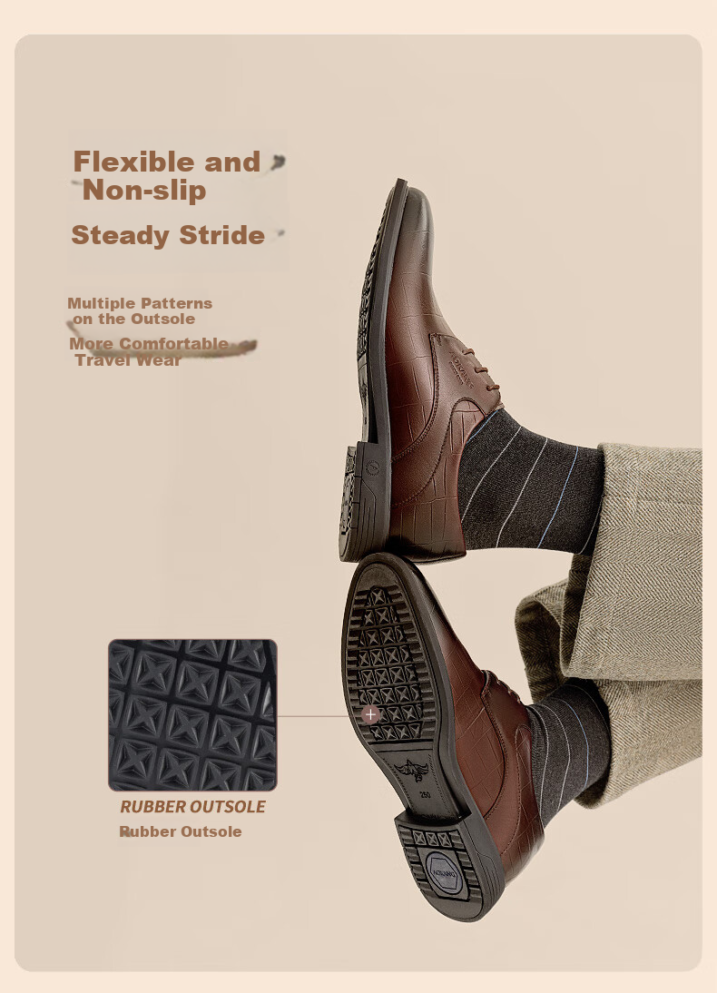 Aokang Men's Shoes, Spring And Autumn British Style Fashionable Business Formal Leather Shoes, Comfortable Groom Wedding Shoes, Black [Height Increasing], Size 41 8