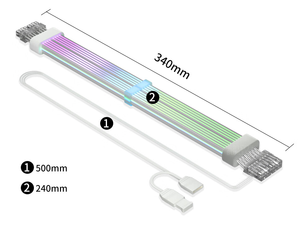 BURLEFRAN 3rd Generation Neon Cable DY-2 8pin*2 Graphics Card Neon Cable (Graphics Card Light Extension / 5V ARGB Aura Sync) 34CM 12