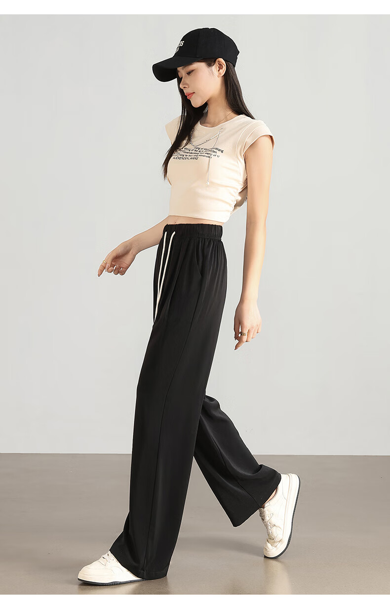 XUEXIMAN Ice Silk Wide-Leg Pants, Lightweight Women's Style, New Summer 2025 Trousers, Breathable Draping Straight-Leg Casual Pants, Cool High-Waist Pants 18