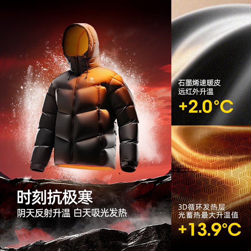 Camel Volcano PRO Goose Down Jacket Dilireba Same Style Unisex Thickened Hooded Down Coat M35CR07101