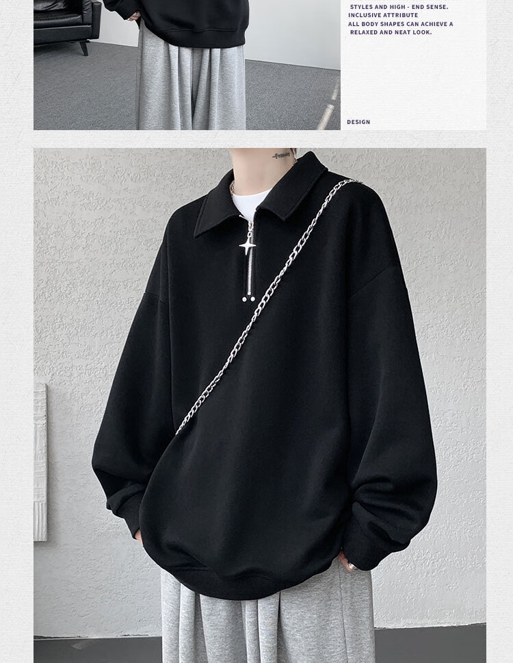 Dingfengbaoluo Half-Zip Top, Spring Versatile Casual Loose Solid Color Long-Sleeve Lapel Sweatshirt TID03 White M 5