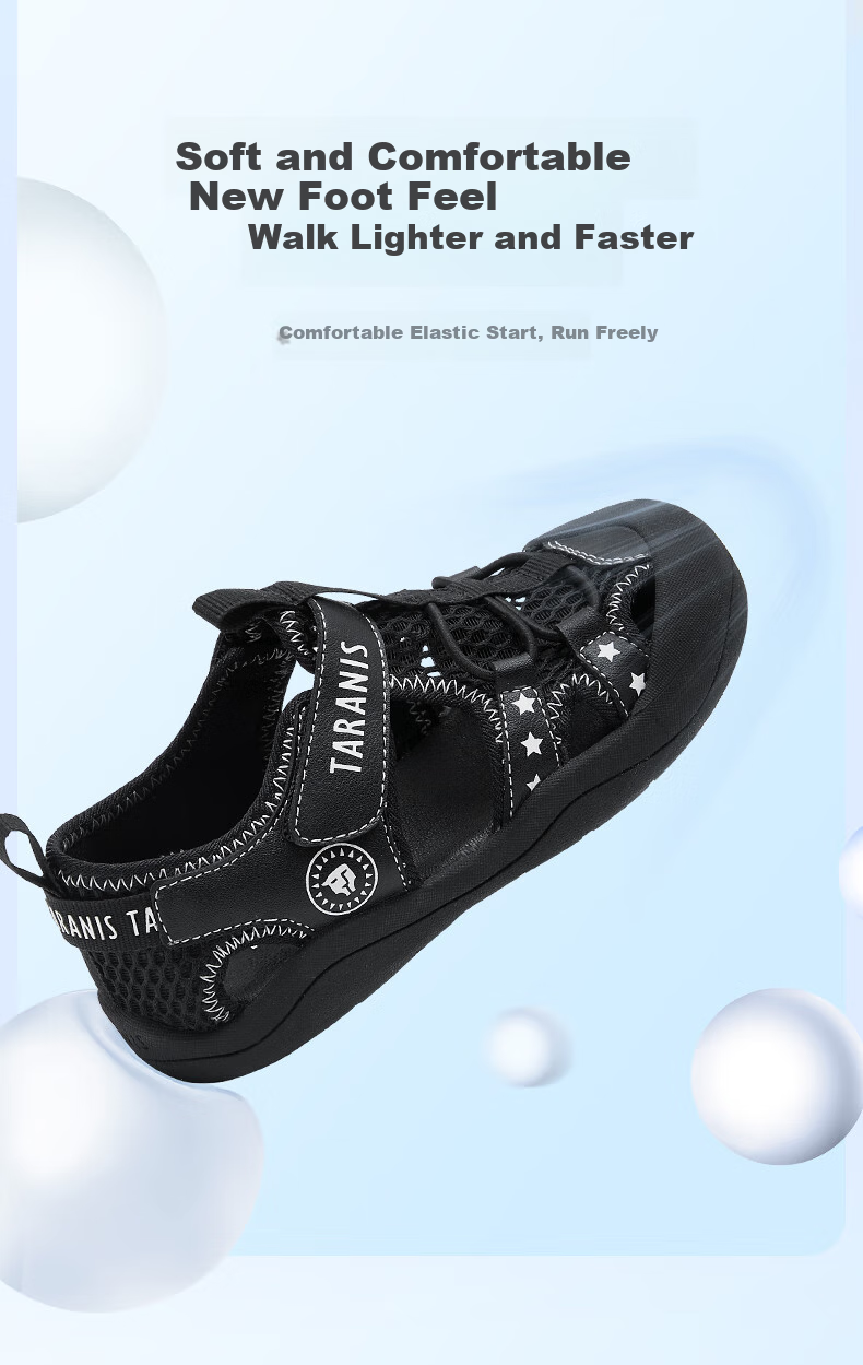 TARANIS Children's Shoes, Summer Style Boys' Non-Slip Soft-Soled Sandals, Breathable Quick-Drying Water Shoes for Stream Trekking, Sports Shoes, Black, Size 25 5