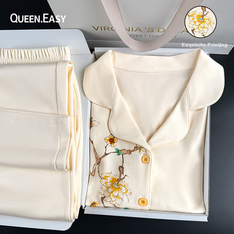 Женский пижамный комплект QUEEN.EASY, весна-лето, длинный хлопок в китайском стиле, с длинными рукавами и брюками, удобная дышащая одежда для отдыха, подарок для дам