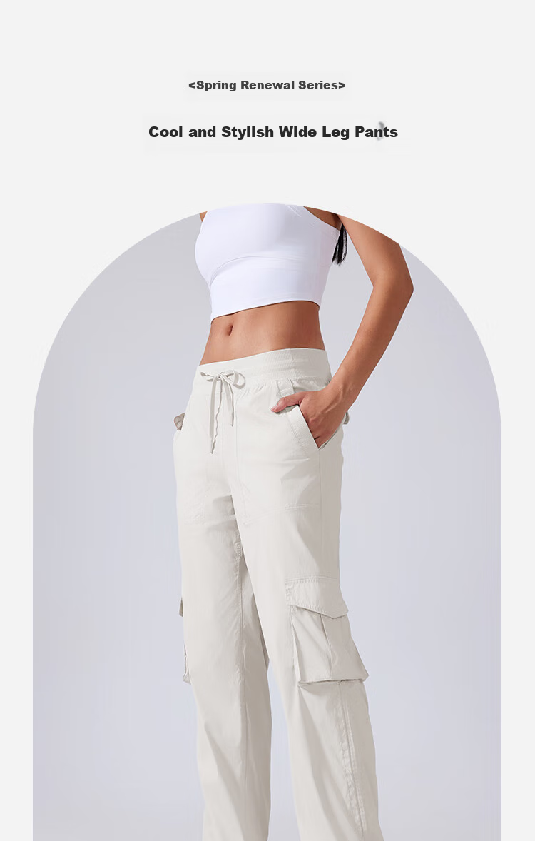LangSha Loose-Fit Mid-Rise Cargo Pants for Women, Spring/summer 2025, Quick-Dry Lightweight Multi-Pocket Wide-Leg Outdoor Sports Casual Trousers 1