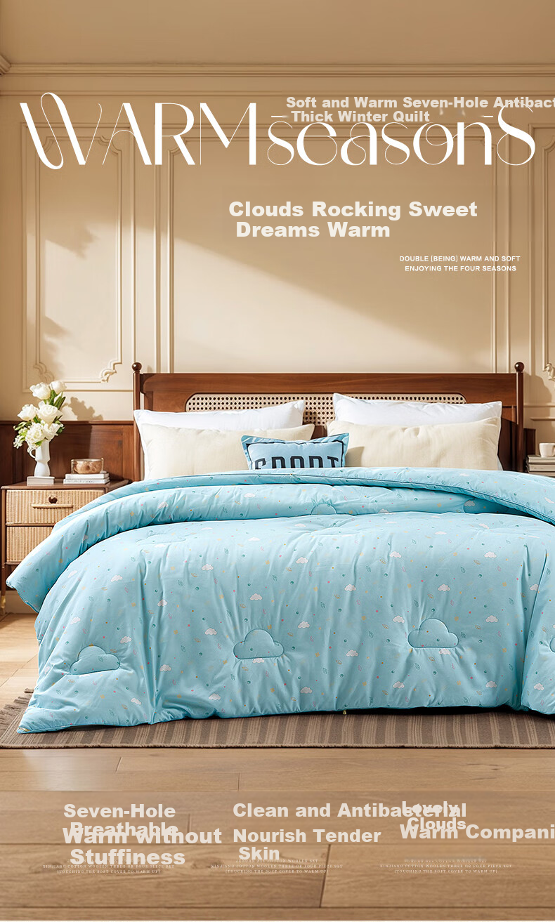 Fuannaertong Seven-Hole Antibacterial Pure Polyester Milk Skin Printed Fiber Quilt Winter Thick Comforter 203*229cm [Washable] 1