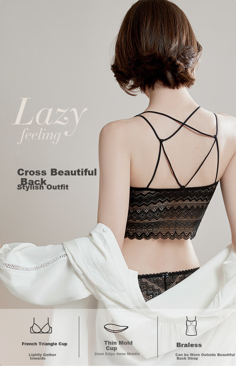 MiiOW Women's Camisole Tank Top [Lace Cross Beautiful Back] Vest Bra One-Piece Can Be Worn As Outerwear Sexy Brassiere Inner Layer 1