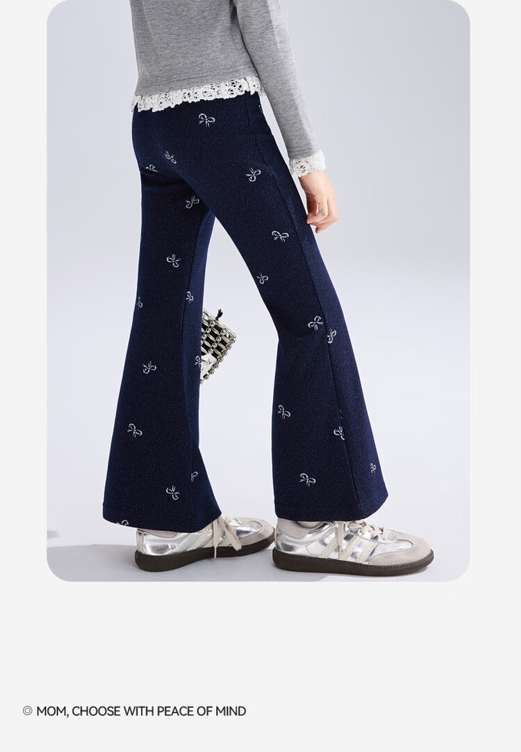 ASK JUNIOR Kids Pants 2026 Autumn Jacquard Denim Jeans Girls Casual Long Pants Flared Dark Blue 140 21