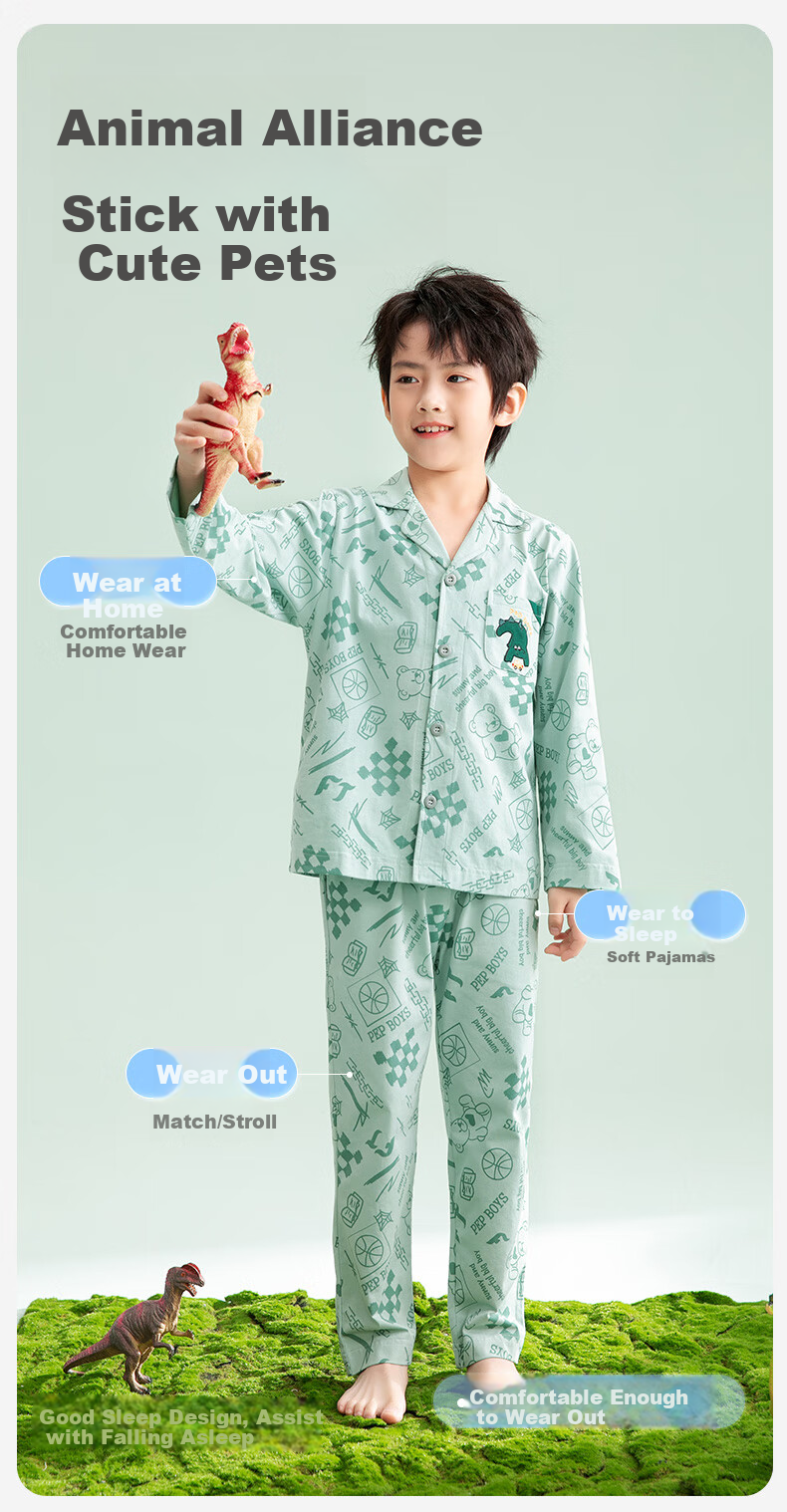 Fenteng Children's Pajamas for Boys, 100% Cotton Spring New Cartoon Sleepwear Set for Older Kids 4
