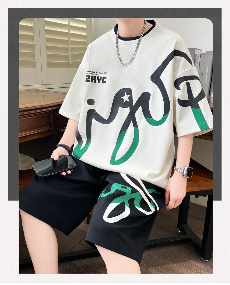 Zuofeili Men's Short-Sleeve Shorts Set, 2026 Summer Ice Silk Trendy T-Shirt, Casual Sports Outfit for Older Boys in Middle School 2