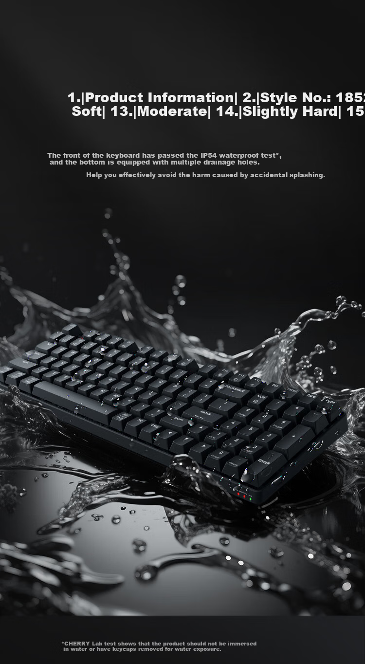 CHERRY K37 Thin Film Keyboard, 98 Keys, Wireless Gaming Keyboard, Office Computer Keyboard with Bluetooth Tri-Mode, RGB Lighting Effects, Compatible with WIN/MAC, Submarine Black 3