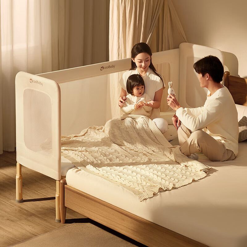 Coolbaby Multi-Functional Seamless Connecting Baby and Adult Bed with Foldable Guardrail for Children 0-6 Years