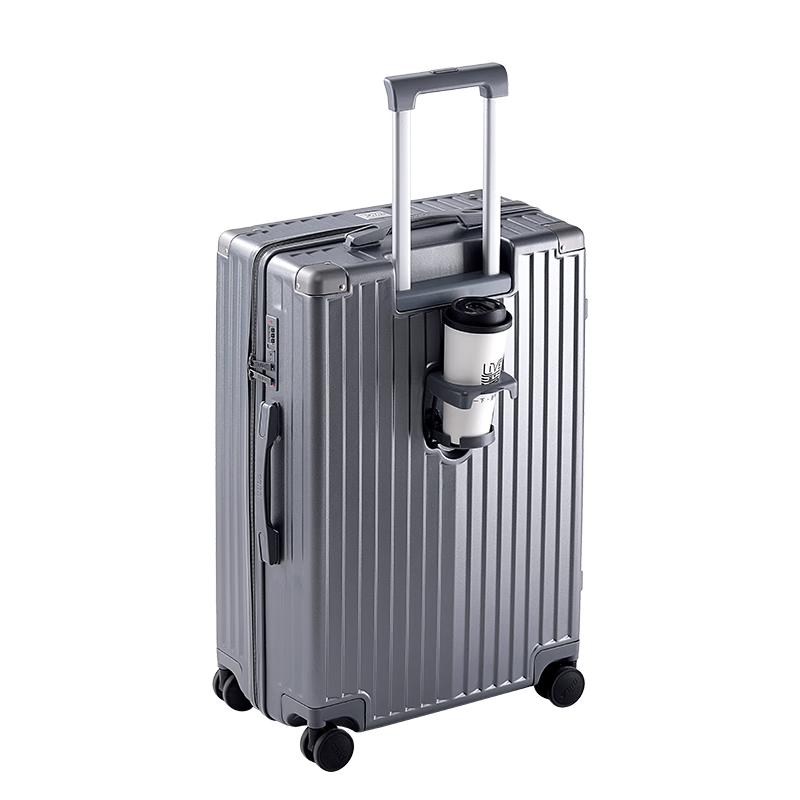 DULA Stylish Luggage with Cup Holder, Multifunctional Suitcase for Men And Women, Travel Case with Password Lock, Space Gray, 24 Inches