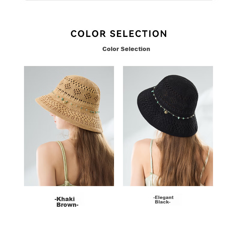 ELLE Straw Hat, Elegant Hollow Sun Protection Hat, Beach Sun Hat, Lyocell, Gift for Girlfriend 4
