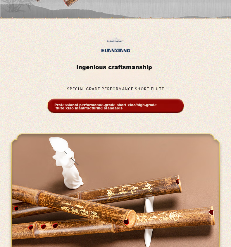 HAMDUN HUANXIANG Purple Bamboo Flute, Handmade Premium One-Section Eight-Hole Natural Short Flute, G Key, Professional Performance Beginner Entry-Level Flute for Adults, Ethnic Wind Instrument 3