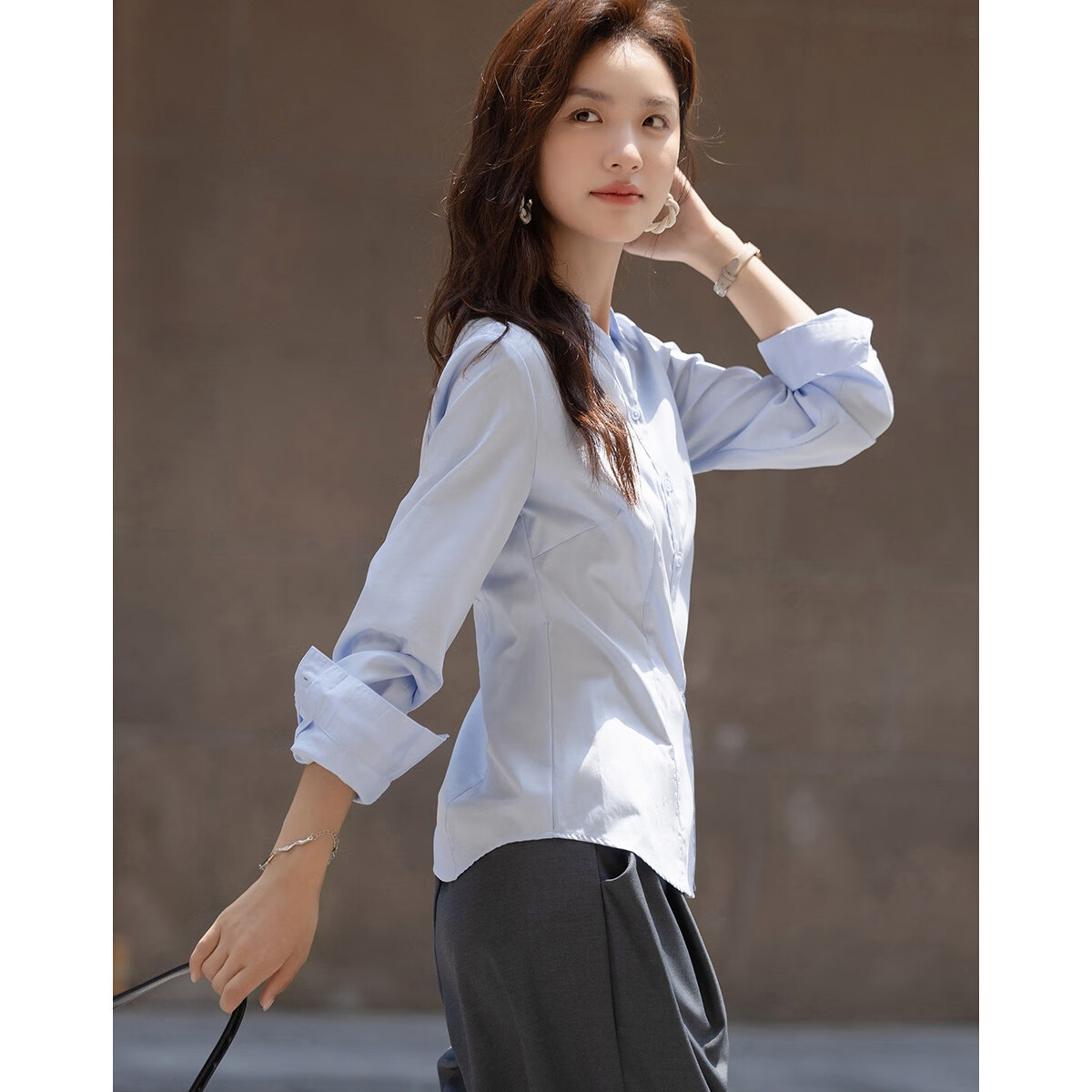 Demana Pure Cotton Island Autumn Elegant Commuter V-Neck Princess Seam Waist Slimming Long Sleeve Shirt for Women