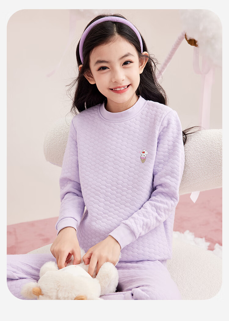 DEESHA 280G Three-Layer Quilted Thermal Insulated Girls' Thickened Half-High Collar Autumn Thermal Underwear Set 7