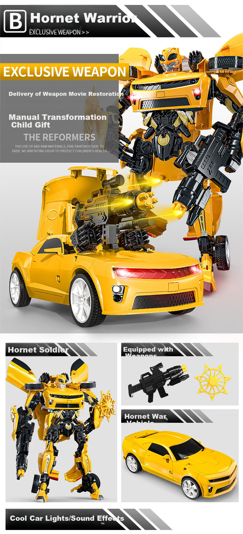 Tangmi TEMI Transforming Toy Robot, Transformers, Bumblebee, Darkwing, Car Man, Children's Birthday Gift for Boys 6