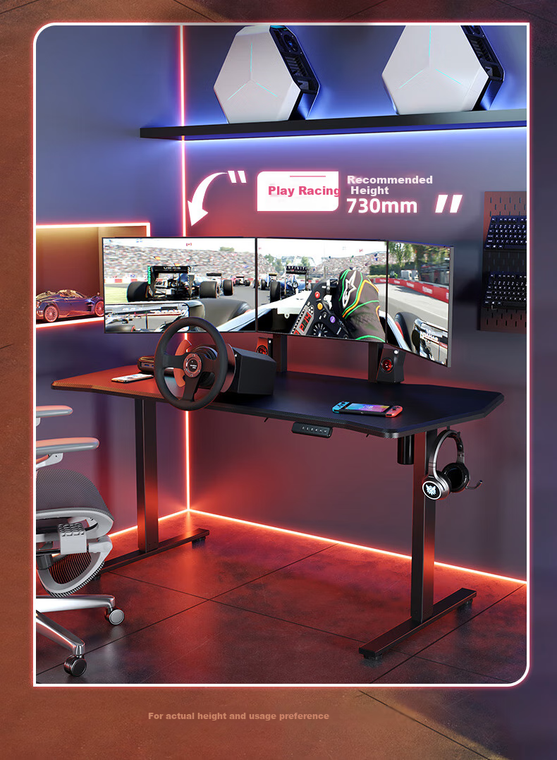 Loctek Black Knight Gaming Desk, Electric Height Adjustable Desk, Computer Office Desk, Carbon Fiber Texture Gaming Board, 1.4M 10