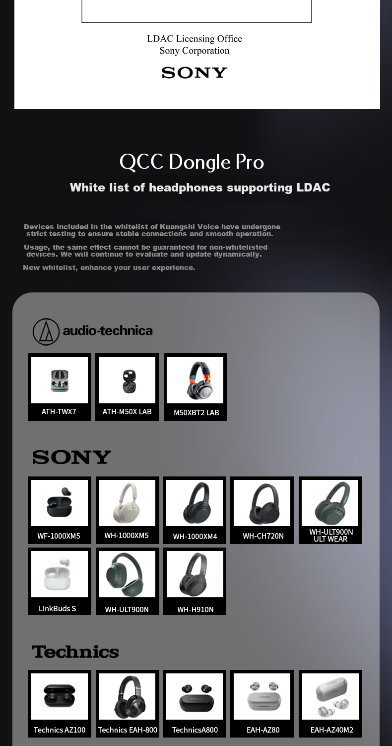 Questyle QCCDonglePro Lossless LDAC Bluetooth Transmitter HiFi Wireless Bluetooth Adapter MFI Compatible with Apple Phones PS5 Computers Switch 6