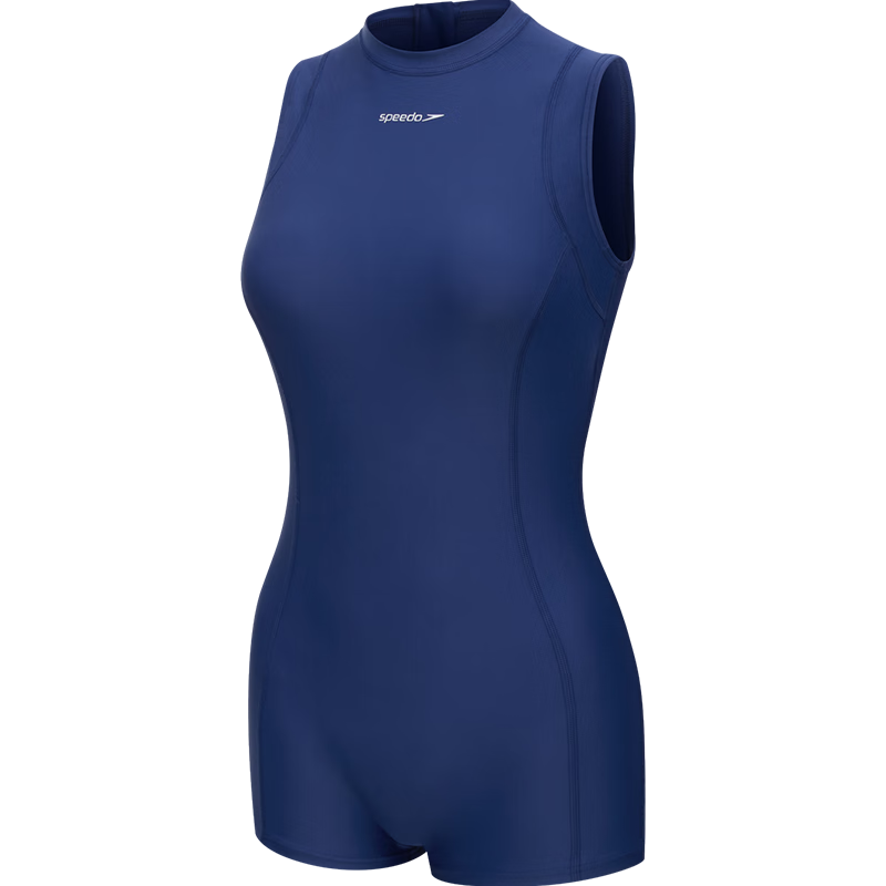 Speedo Free Freedom Skin Series Graceful Freedom High Neck Sleeveless Square Leg One-Piece Swimsuit for Women Hot Spring Bay Blue Size 38