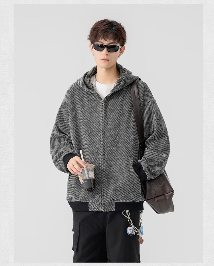 Dingfengbaoluo Hooded Jacket Autumn Loose Casual Striped Sweatshirt Coat JUC01 Black L 7