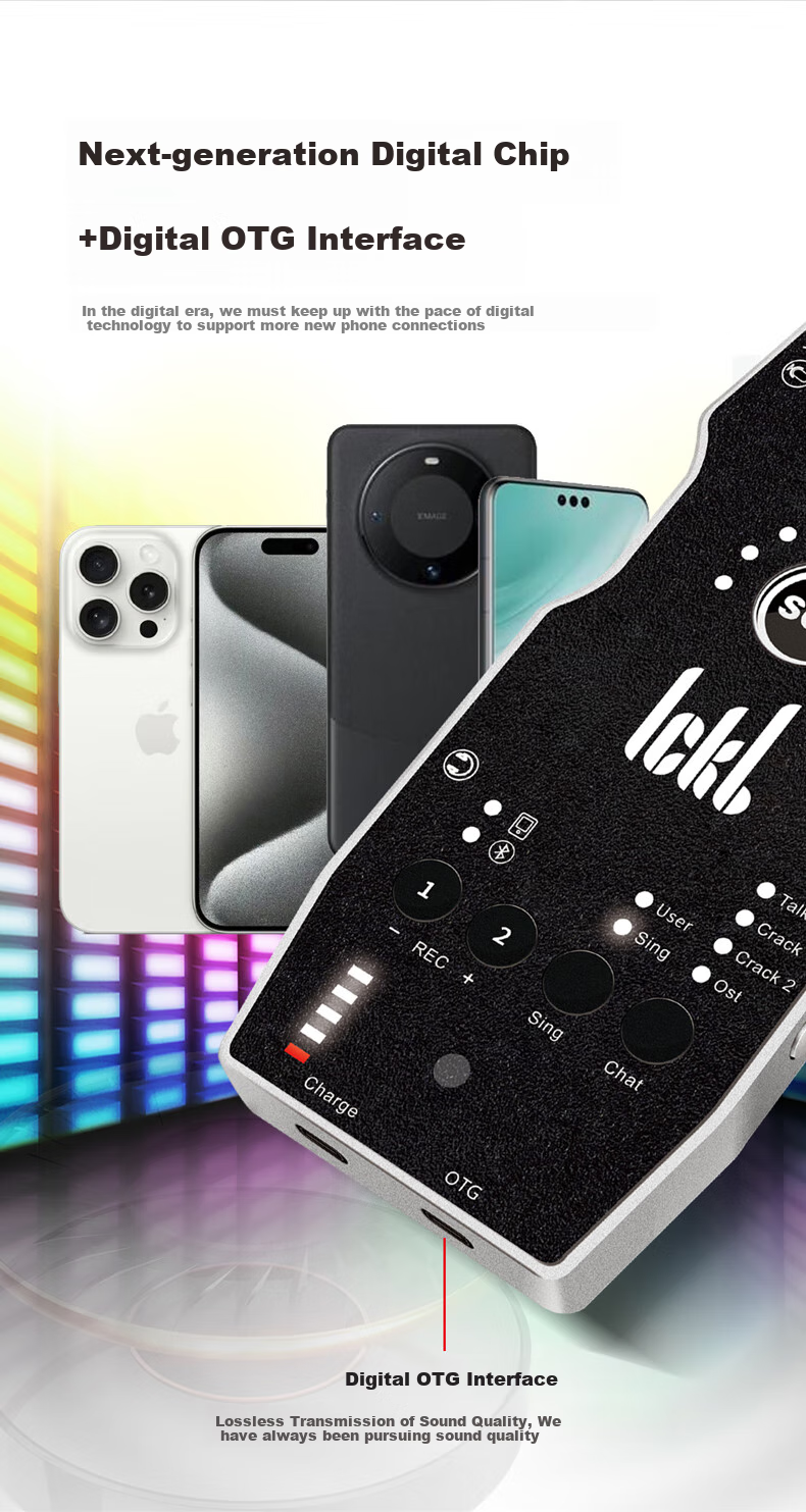 Ickb So8 Sixth Generation Sound Card Mobile Phone Computer Live Streaming Microphone Set, Douyin Kuaishou Universal Host Singing Quanmin K Song Recording Equipment Complete Set Condenser Microphone 5