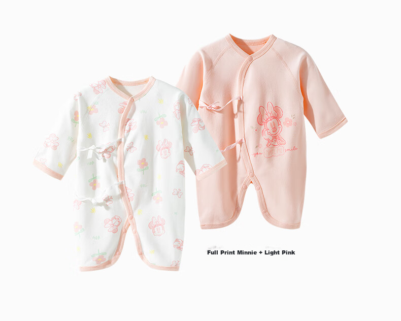 Disney Children's Spring And Autumn Romper Set, Comfortable And Warm Onesie, 2-Piece Set, Full Print Minnie + Light Pink, 66cm 16