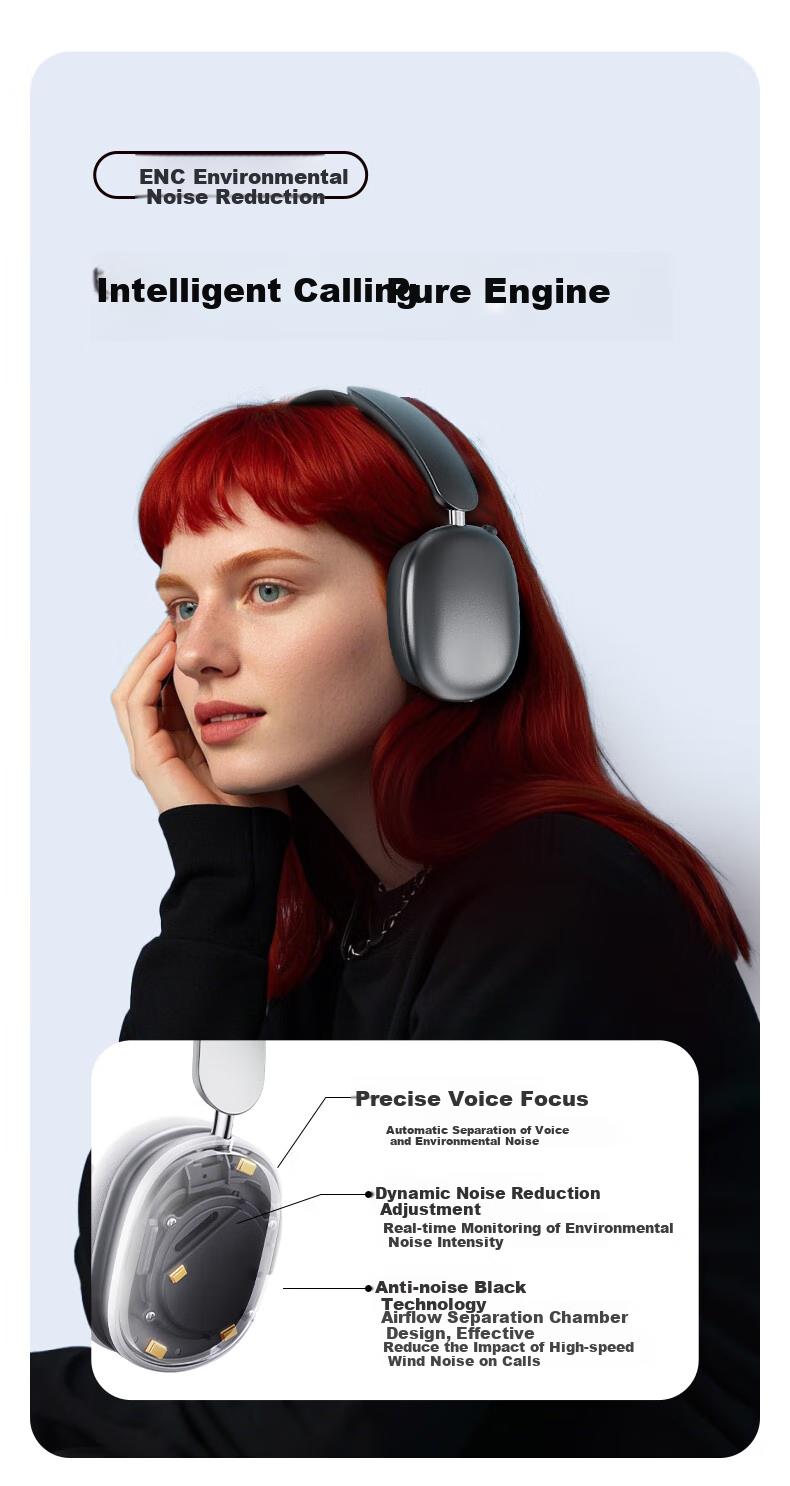 Aigo Bluetooth Headphones, Over-Ear Active Noise Cancellation, Comfortable Wear, Suitable for Music, Gaming, Sports, Compatible with Apple, Xiaomi Phones, Computers, WH300 Starry Gray 2