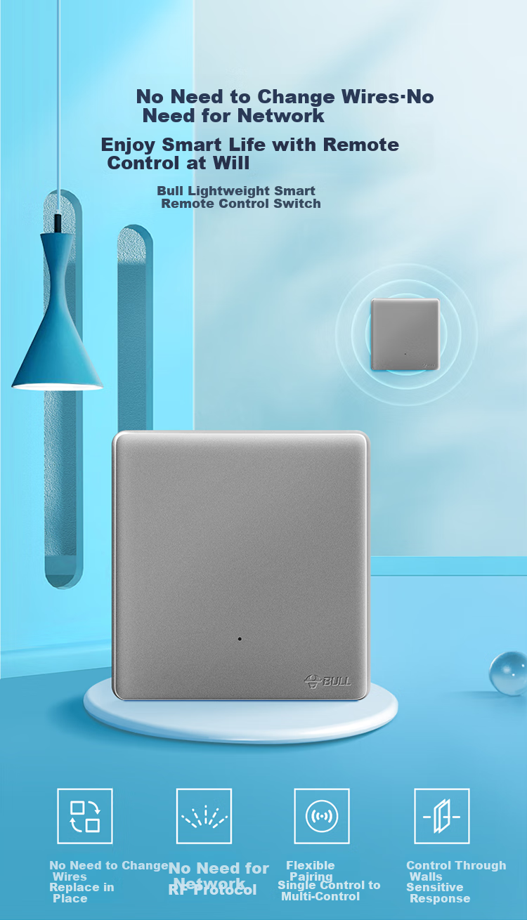 BULL Switch Socket, Wireless Remote Control Switch, Single-Pole Single-Throw Switch, Dual-Control Multi-Control, No Wiring Modification Required, Q111 Gray 1