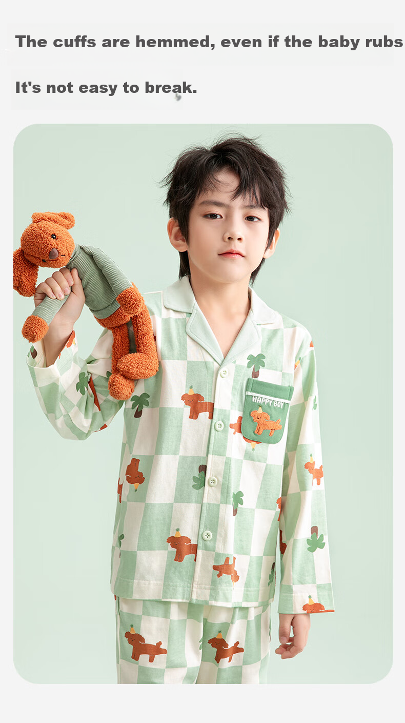 Fenteng Children's Pajamas for Boys, 100% Cotton Spring New Cartoon Sleepwear Set for Older Kids 21