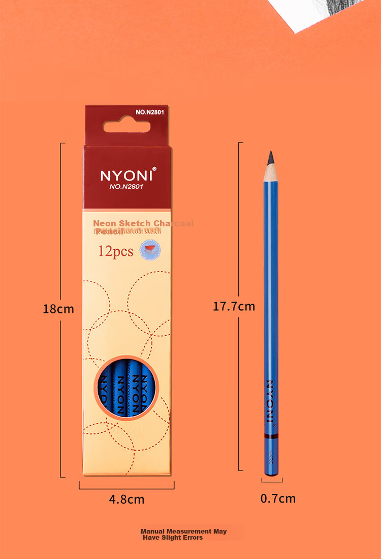 NYONI Charcoal Pencil Set for Art Students, Sketching and Drawing, Beginner and Exam Use, Hard Carbon, 12 Pieces/Box N2801 10