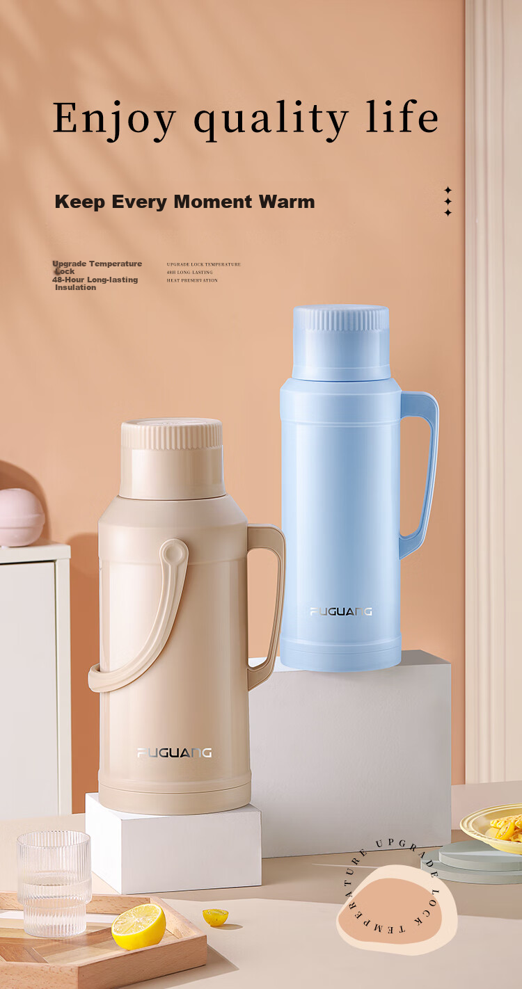 FGA Fuguang Insulated Bottle with Glass Inner Liner, Large Capacity Hot Water Thermos for Home, Dormitory, Office, Tea Bottle, 2L 2