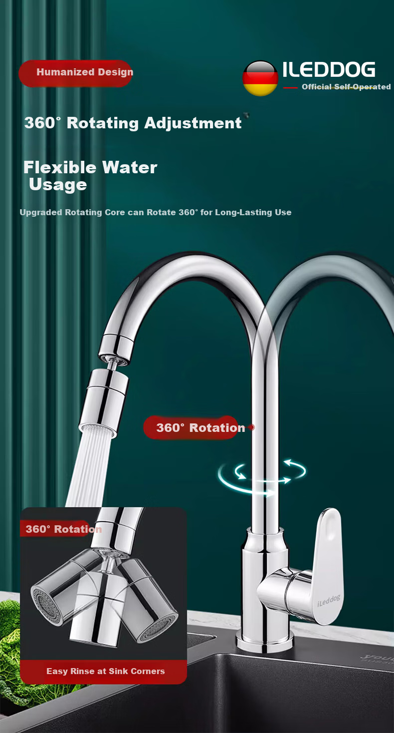 ILeddog [Germany] Kitchen Faucet, Dual Temperature And Control, Dishwashing Sink, 360° Rotating Anti-Splash Tap, CFLT-GY2D 11