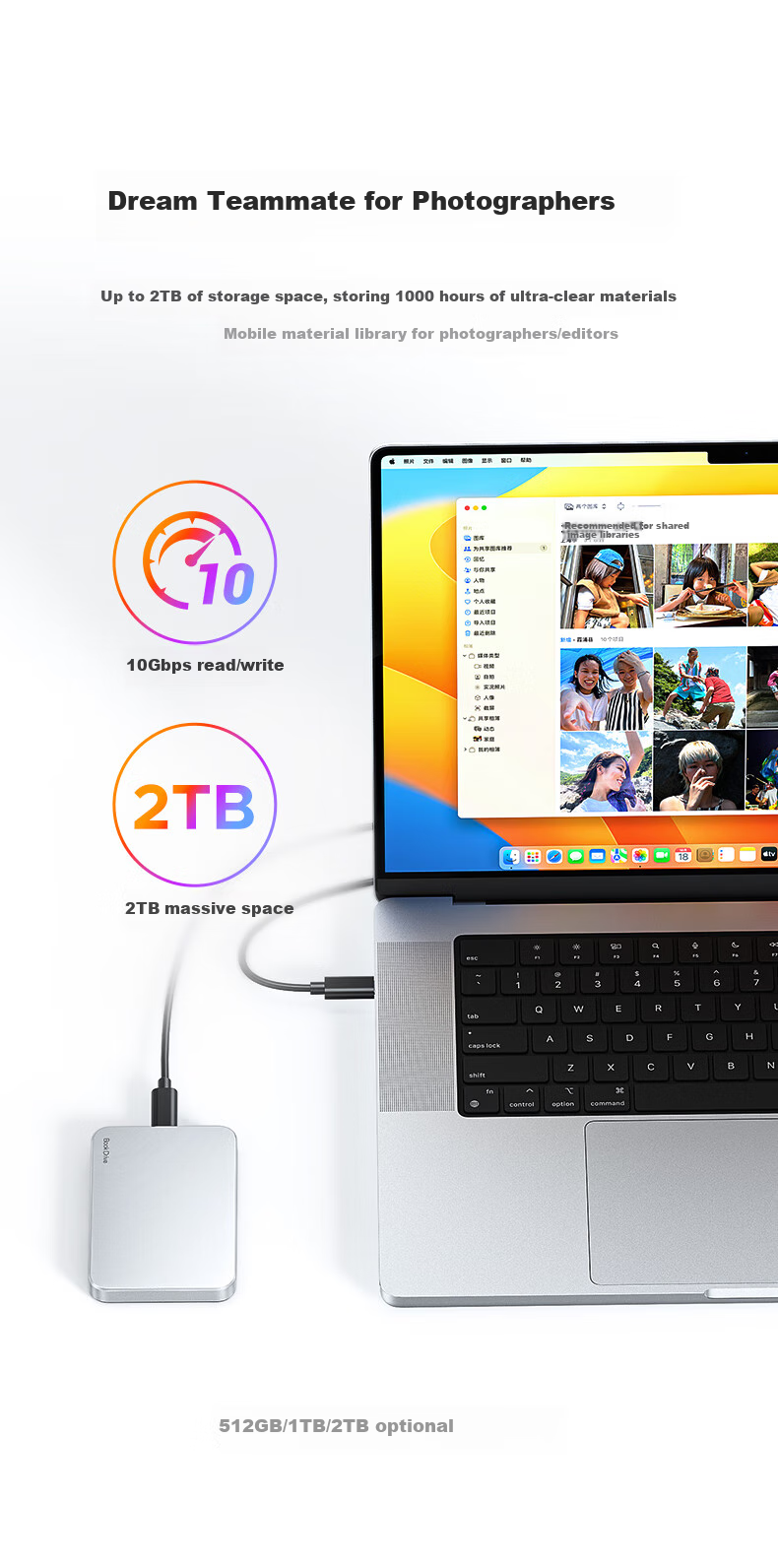ORICO 1TB Magnetic Portable SSD BookDrive Compatible with MacBook Pro, IPhone 16 Pro Max, Apple Phone Direct Connection 1050MB/s P10 5