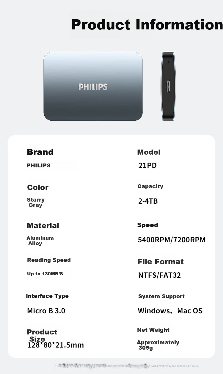 PHILIPS 4TB Portable Hard Drive, USB3.2Gen1 High-Speed Large Capacity 21PD Series, 2.5-Inch Computer Mechanical Hard Drive, Compatible with Mac, External Storage for Office And Home Use 1