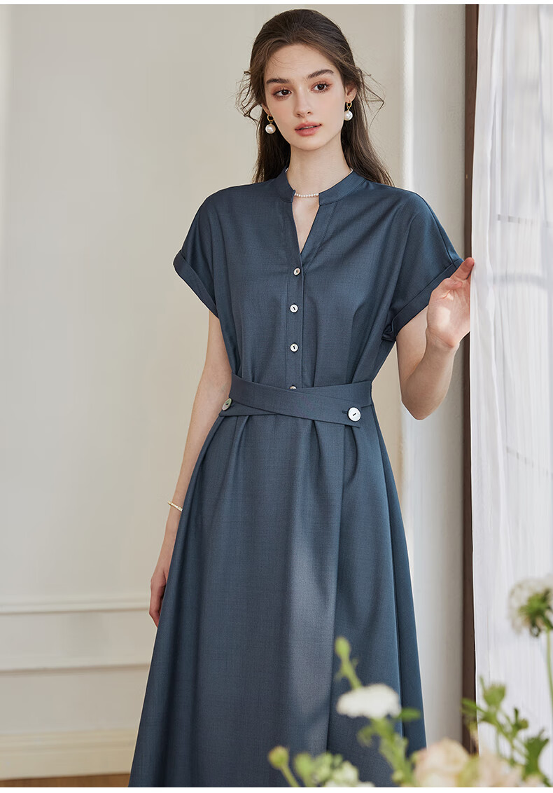 ROEYSHOUSE Women's Premium Flared Dress Summer Elegant Commuter Slim Casual Dress 10222 Dark Blue L 7