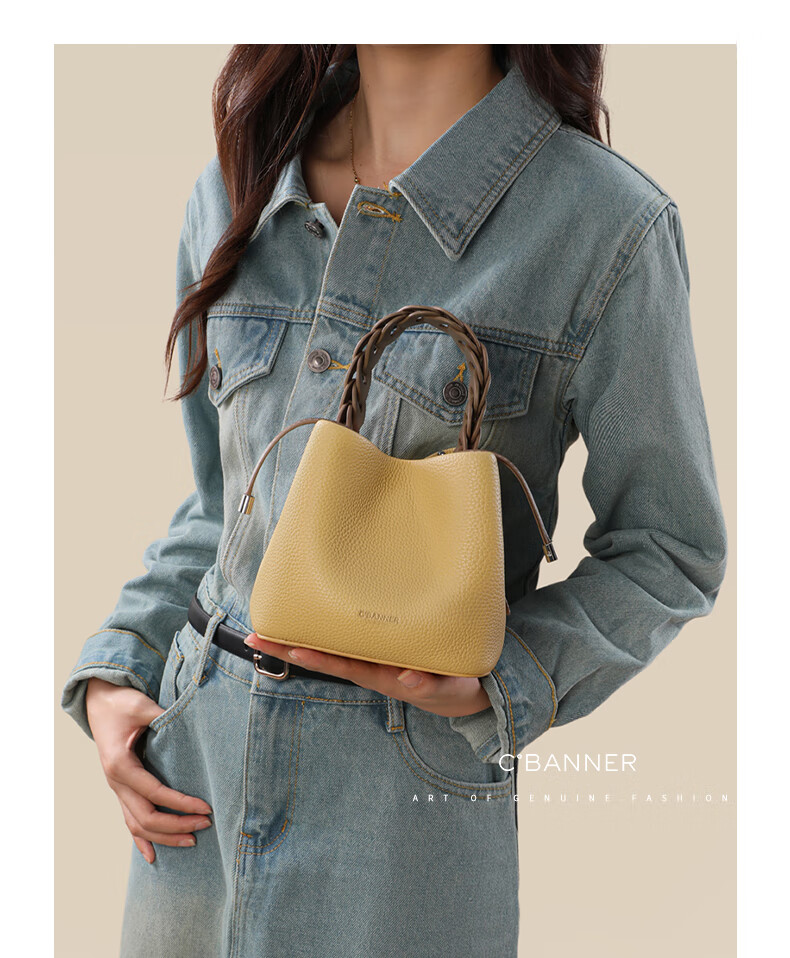 C.BANNER Leather Handbag, Women's Bag, Tote Bag, Shoulder Bag, Crossbody Light Luxury Bucket Bag, Brand Birthday Gift for Girlfriend on May 20 2