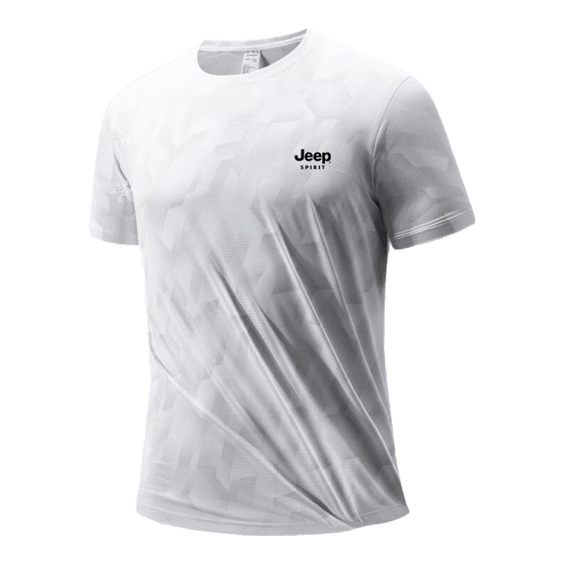 JEEP Men's Summer Short Sleeve Ultra-Thin Ice Cooling Breathable Textured T-Shirt Casual Quick-Dry Sports Top White L
