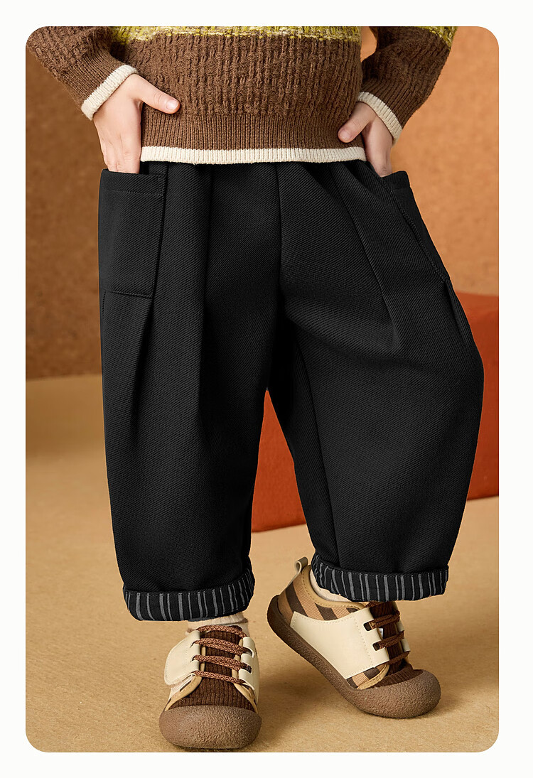 ASK JUNIOR Kids Boys Carrot Pants Spring Brushed Woolen Casual Sports Pants Brown Coffee 90 12