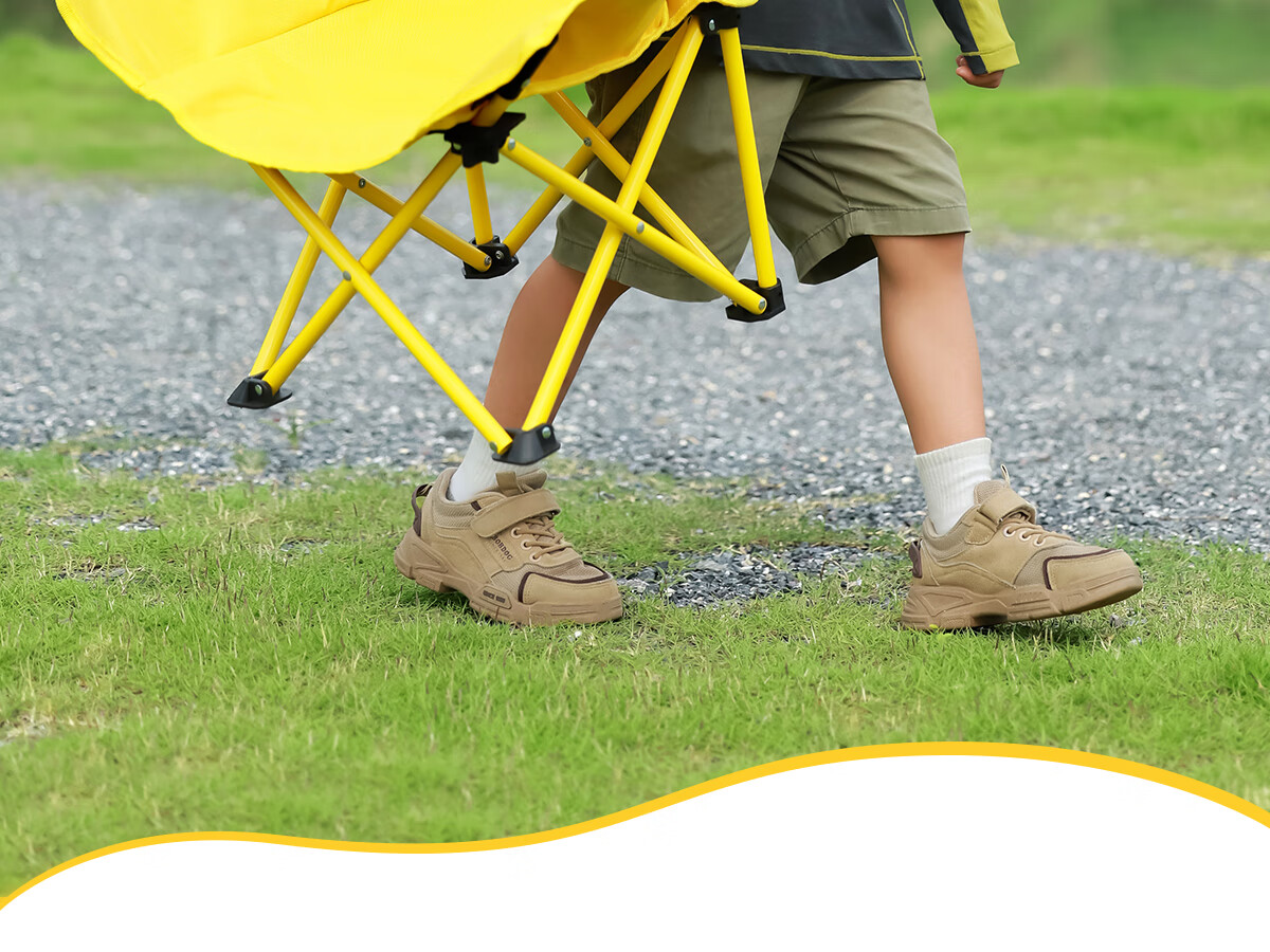 CAMEL [Camel × Boonie Bears] Outdoor Camping Folding Chair Children's Moon Chair Portable Folding Stool Oatmeal Sand 15