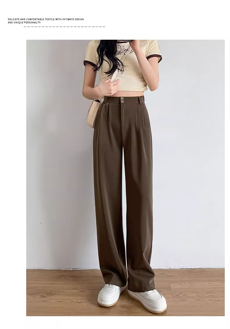 LangSha Black Women's Suit Pants, 2025 New Style, Office Commute, High-End Feel, Straight-Leg Slimming Thin High-Waist Wide-Leg Trousers 24