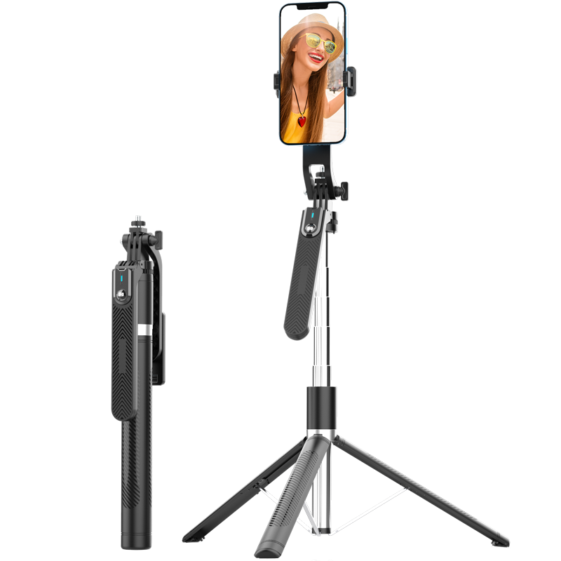 PISEN Selfie Stick Tripod Floor Stand Handheld Anti-Shake 1.8m Telescopic Travel Selfie Tool 360-Degree Rotation Bluetooth Remote Control Concert Shooting B04