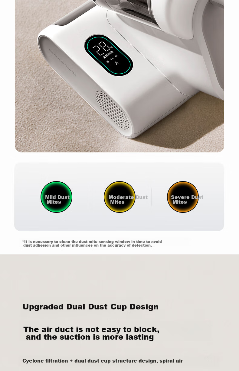 Mijia Xiaomi Dust Mite Remover 2 Pro Upgraded Suction Dual Dust Cups Smart Sensor LED UV Sterilization Home Bed Mite Remover [Chengbao] Christmas Gift 8
