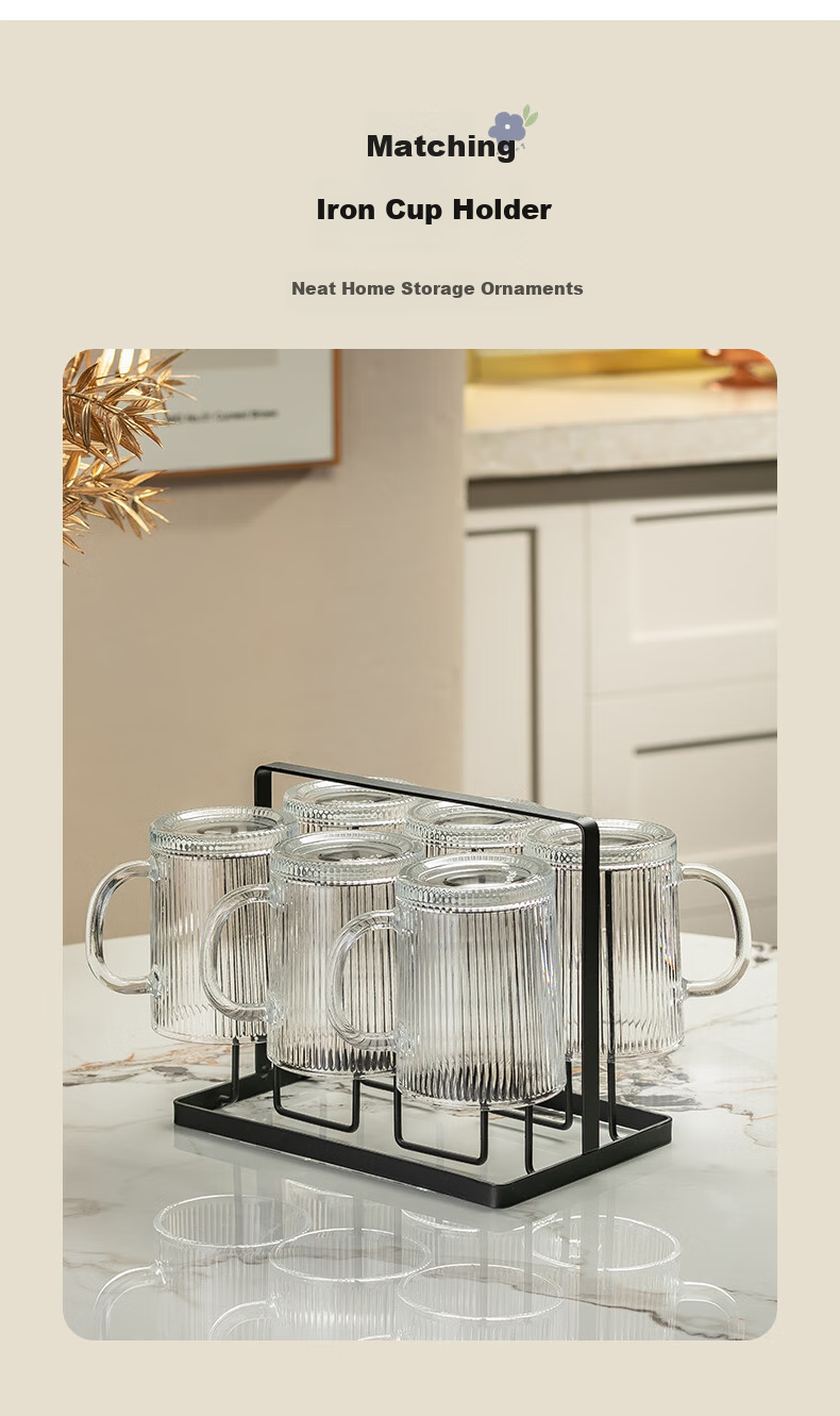 CRISTALGLASS Stylish Glass Cup Set for Home Use, Heat-Resistant Water Cups with Handles, Tea And Milk Cups for Family Gatherings 5