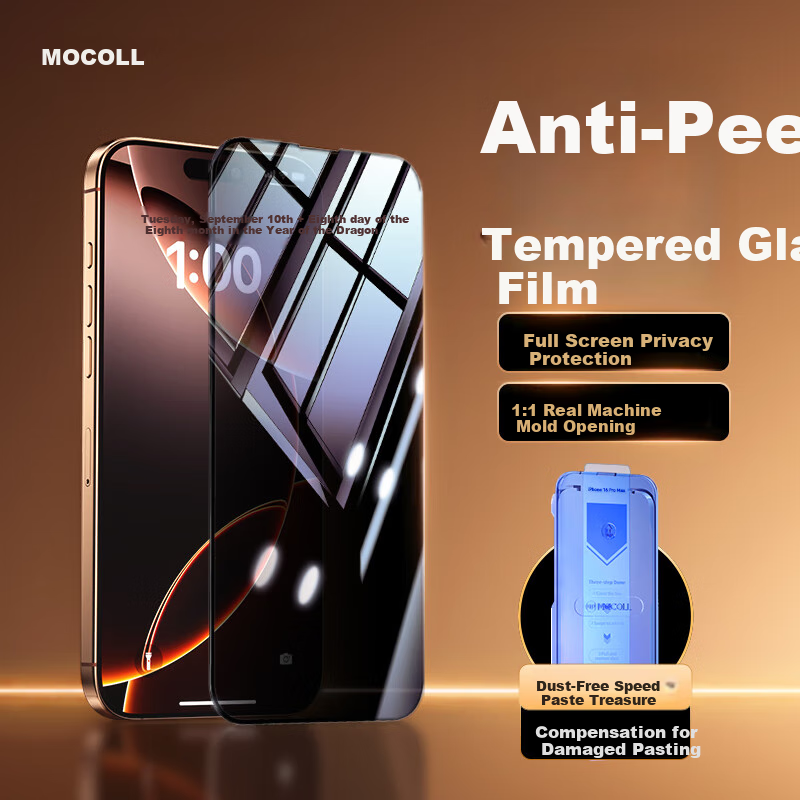 Защитное стекло MOCOLL для Apple iPhone 16 Pro Max, антибликовое, антиотражающее, противоударное, антистатическое, с полной защитой экрана, 28°