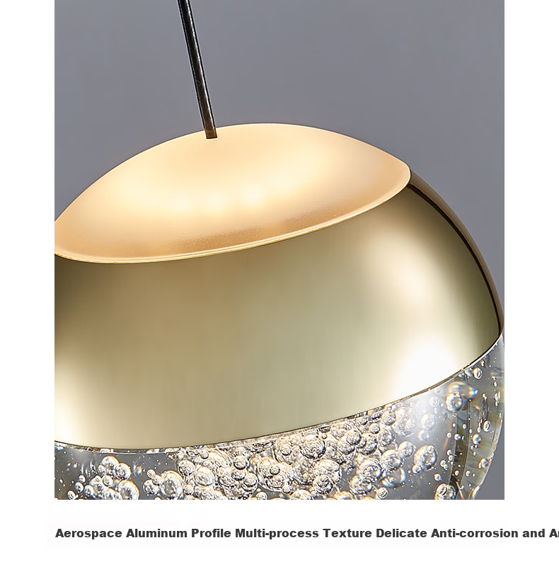 CDN Bedside Pendant Light, Dining Room Lamp, Small Chandelier for Bedroom, Living Room, Study, Vintage Style Glass Light Luxury Spherical Pendant Light, Light Gold 7