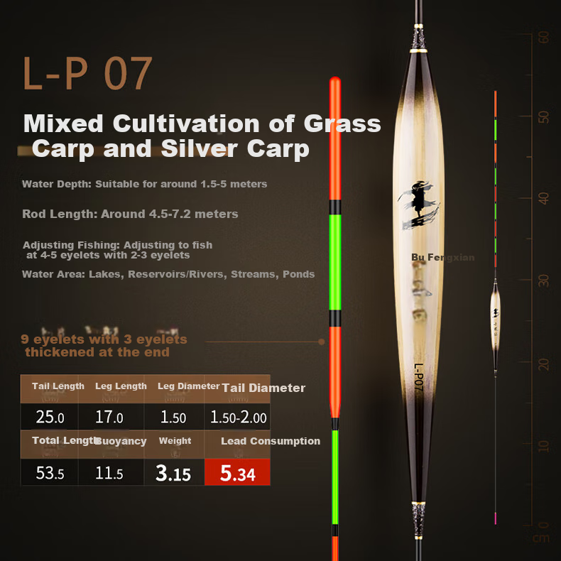 Xiaofengxian L-P04 Carp And Bighead Carp Mixed Breeding Reed Float, Highly Sensitive, Eye-Catching, Thickened Stroke, Big Fish Float, Black Pit Buoy, Fishing Tackle 16