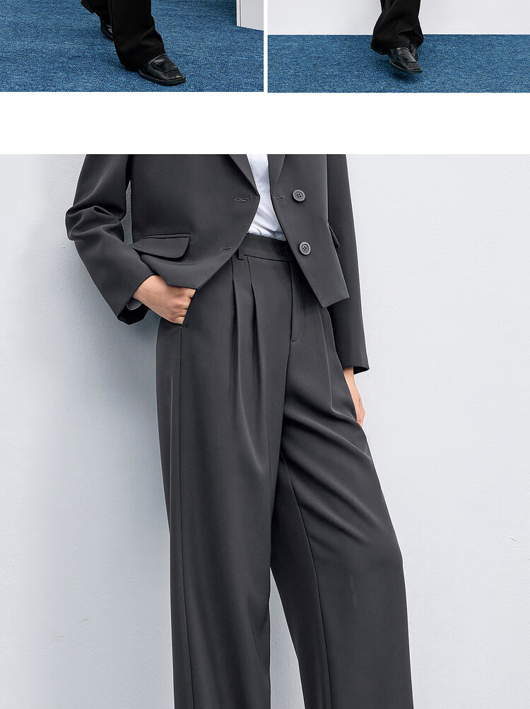 Sentubila 3D Pleated Back Waist Elastic Casual Pants for Women, Autumn Commute Interview Suit Pants, Draping Slimming Straight Wide-Leg Trousers 3