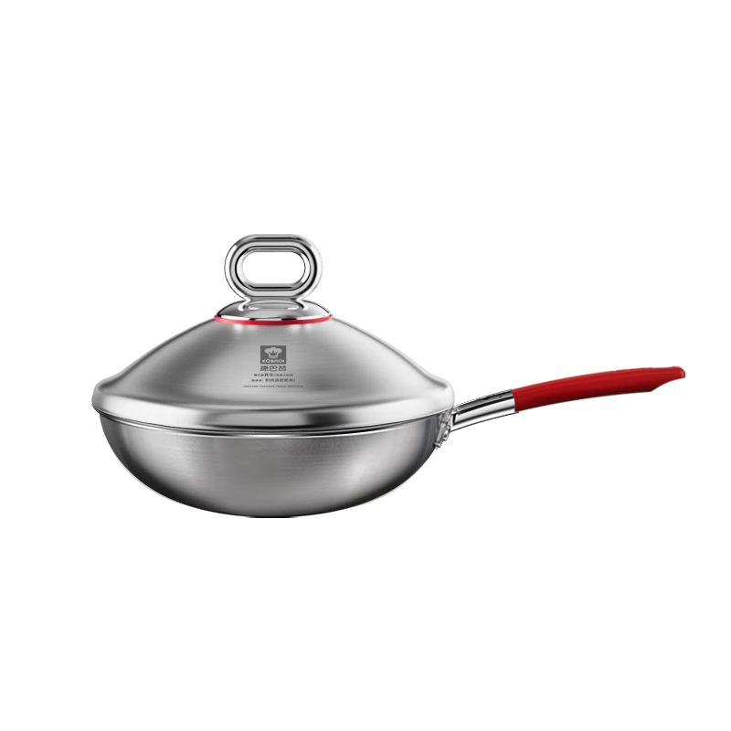 KOBACH 32cm Titanium Non-Coated Non-Stick Wok 316L Stainless Steel Stir-Fry Pan Compatible with Stove