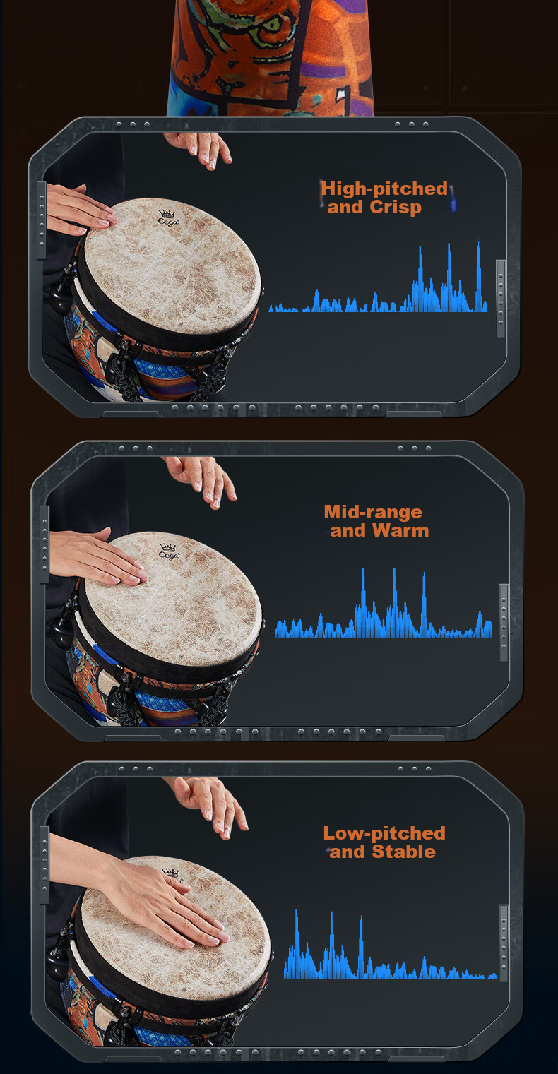 Qiangu African Drum, 10-Inch Professional Performance Adjustable Tuning Hand Drum, Percussion Instrument, Holiday Gift 6